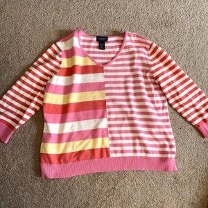 Van Heusen Orange Pink Striped Cotton Summer Sweater XL